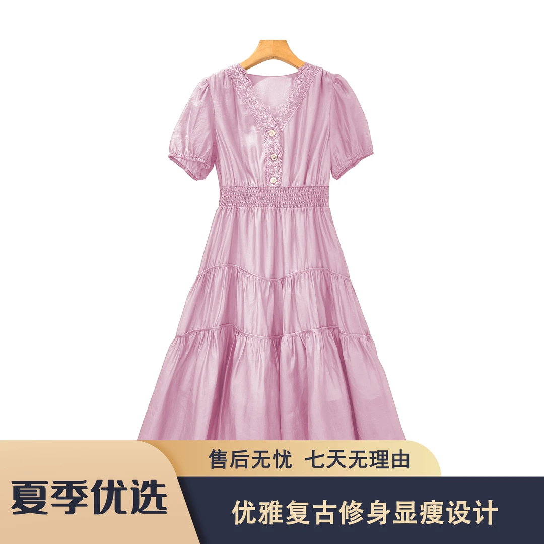 S192 众L2025夏季复古优雅甜美泡泡袖修身显瘦时尚连衣裙ZL706款