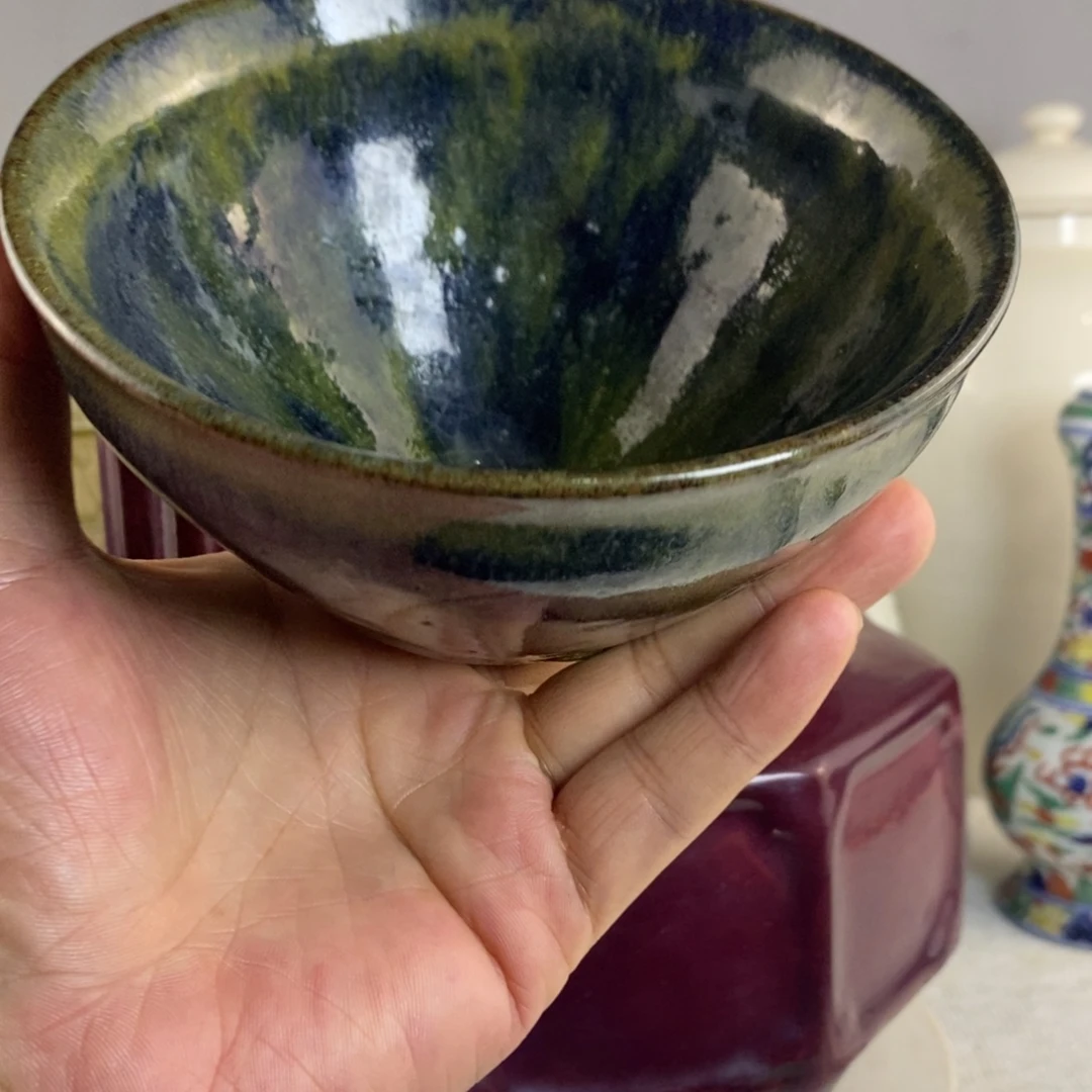黄蓝色的建盏摆件