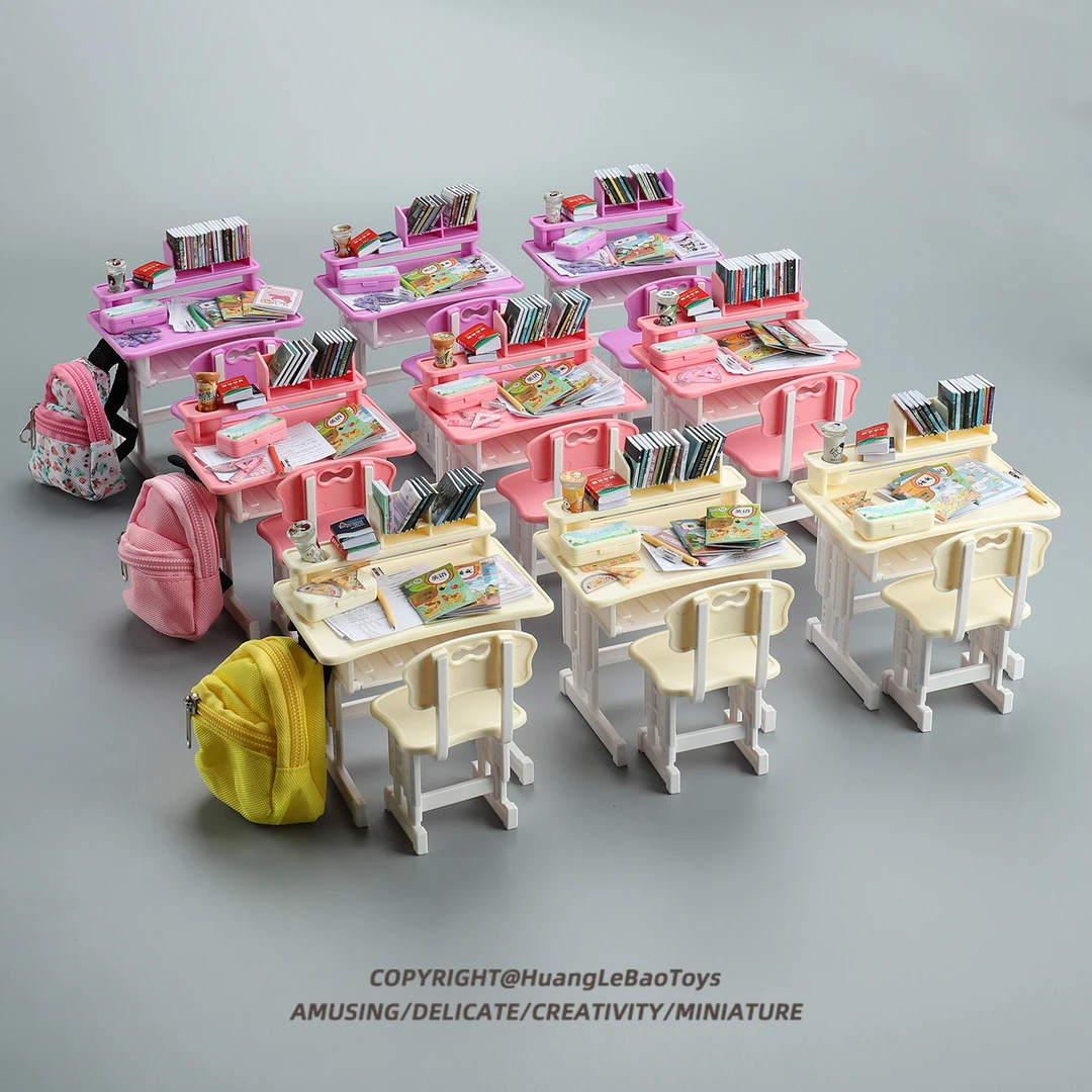 迷你课桌椅文具盒书本模型套装仿真微缩场景小物品儿童过家家玩具