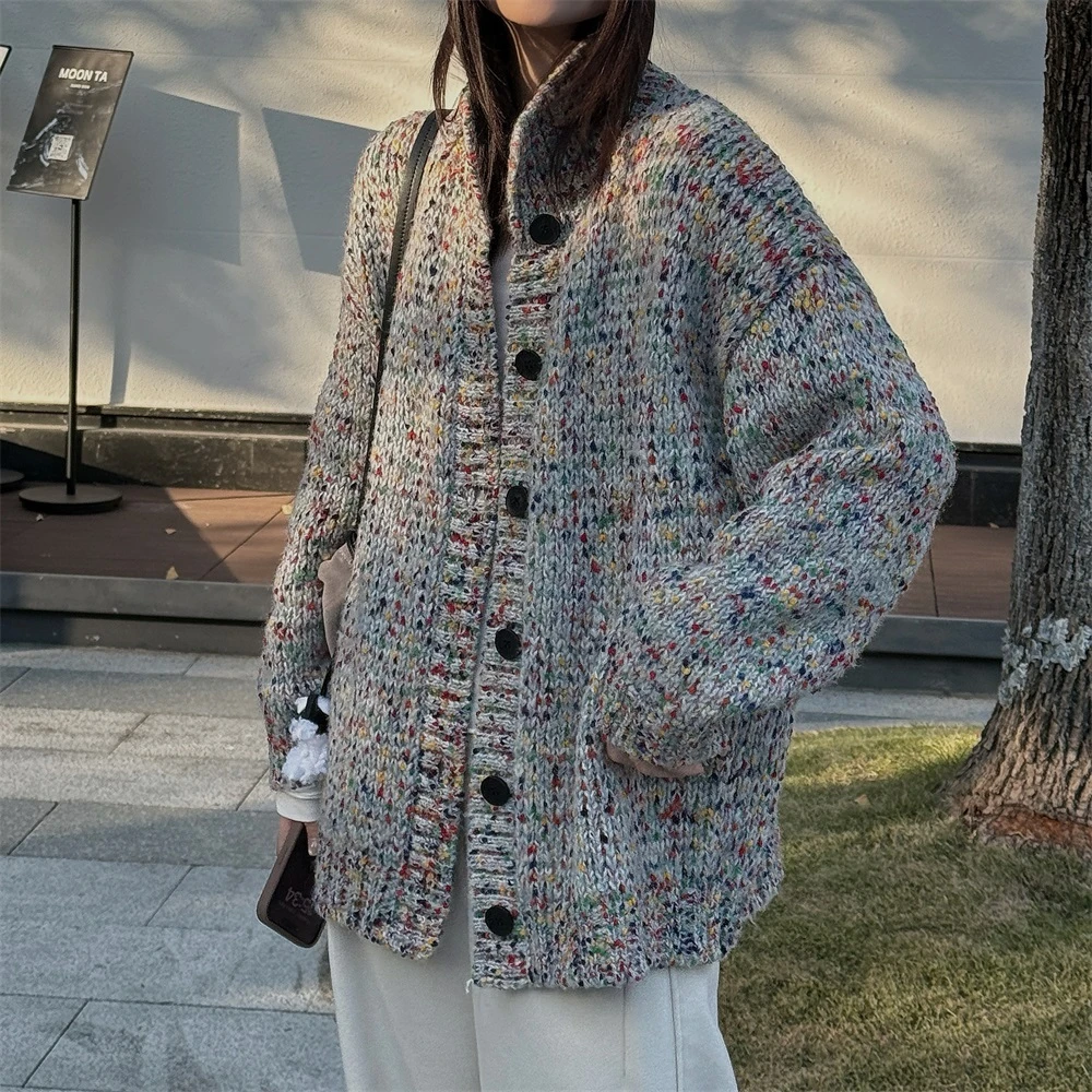 JunJun秋冬彩虹点点高领针织毛衣开衫JJ2746