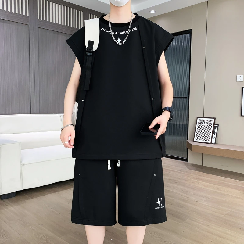 青少年无袖套装男2025夏季新款学生篮球服时尚休闲运动背心一套