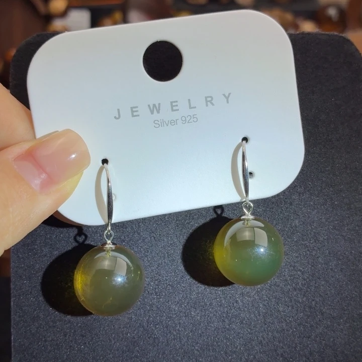 琥珀合金珠宝奇石16.8mm绿茶耳坠