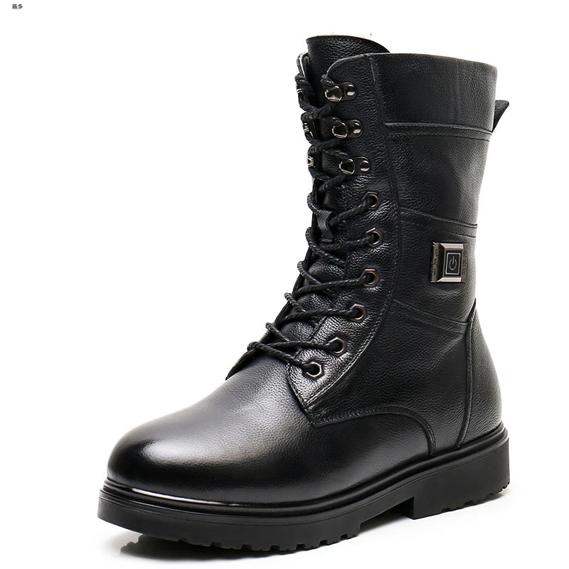 冬季加热鞋男户外充电发热鞋真皮电暖皮鞋加绒电热鞋