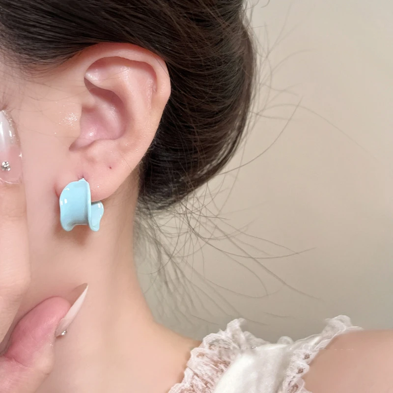 合金耳饰 超温柔baby蓝C形耳钉清新简约气质耳环女时尚百搭耳饰