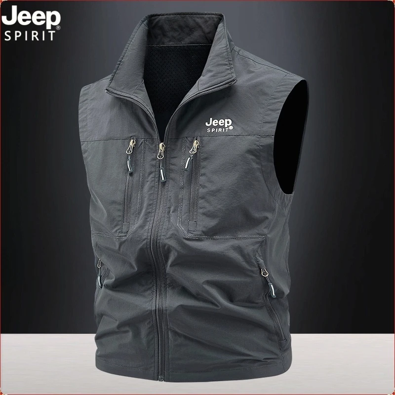 JEEP吉普马甲男装户外轻薄摄影背心夏季休闲多口袋钓鱼网眼马甲