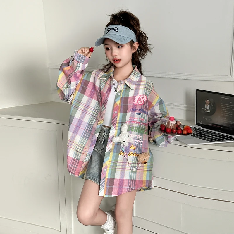 女童格子衬衫2025新款洋气时尚春季上衣6-12岁中大童女孩春款衣服