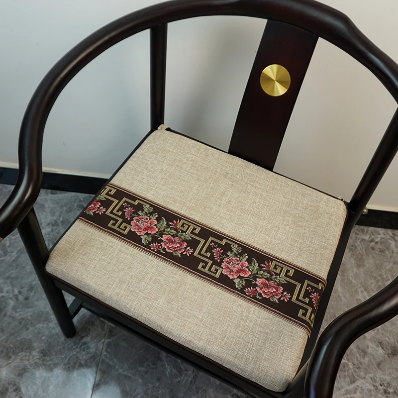 管帽椅垫椰棕圈椅垫简约棉麻刺绣梯形坐垫海绵沙发垫可定制长凳垫