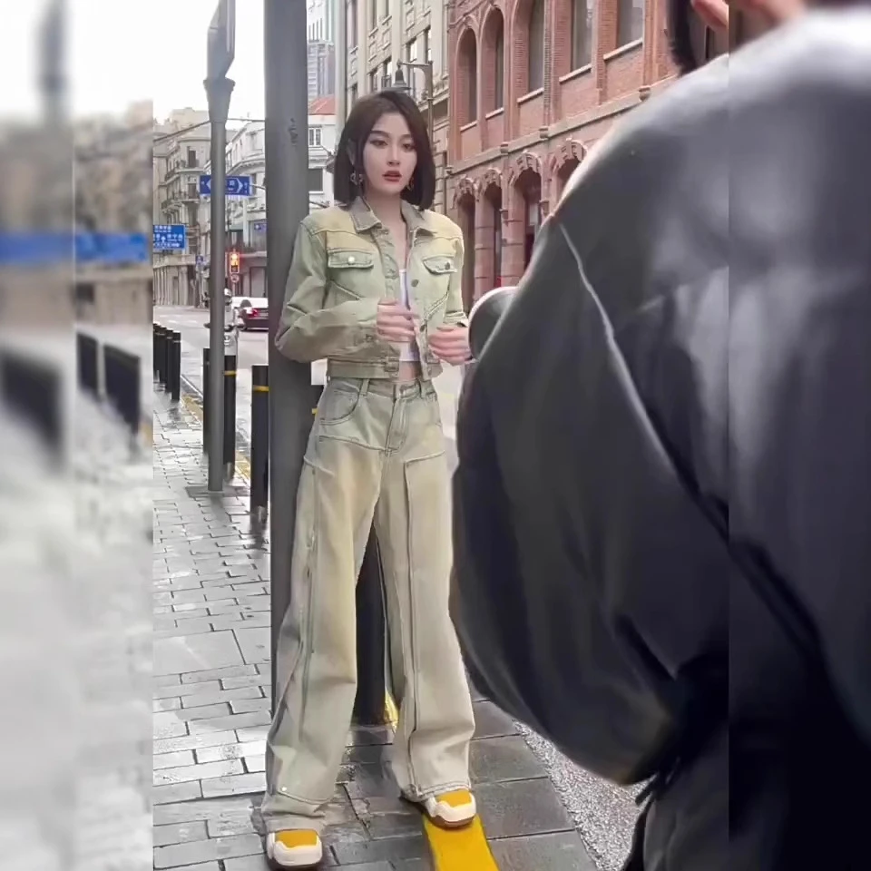 欧洲站女装爆款高端时尚牛仔套装女秋新款今年流行欧货休闲两件套