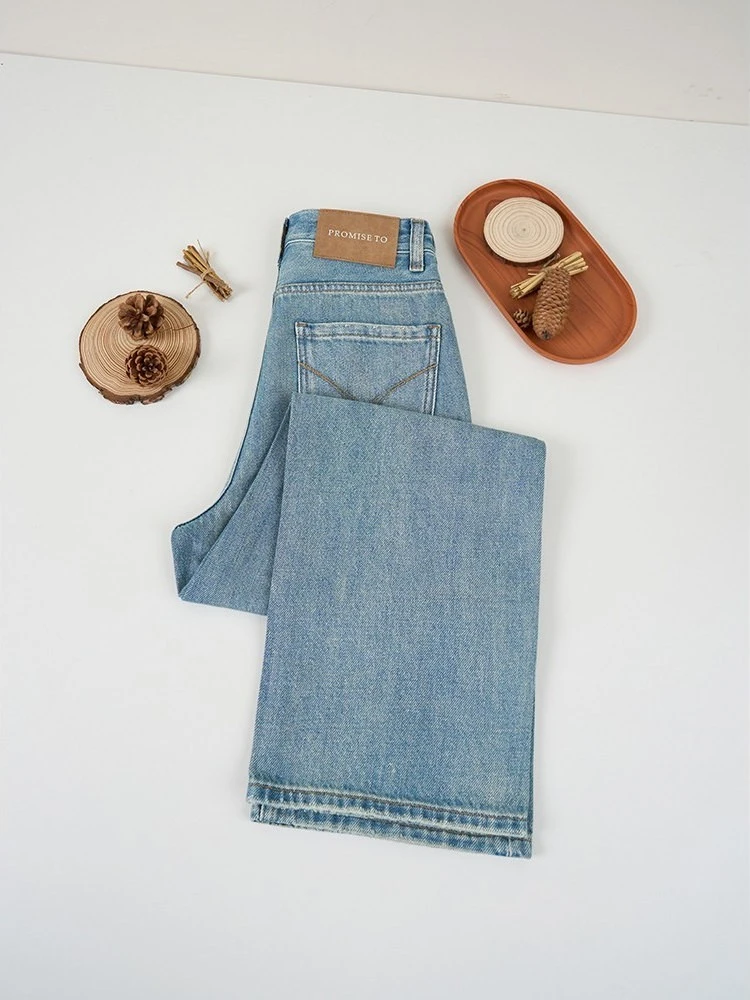 【现货/送腰带/运费险】2025新款直筒牛仔裤女窄版高腰阔腿直筒长裤