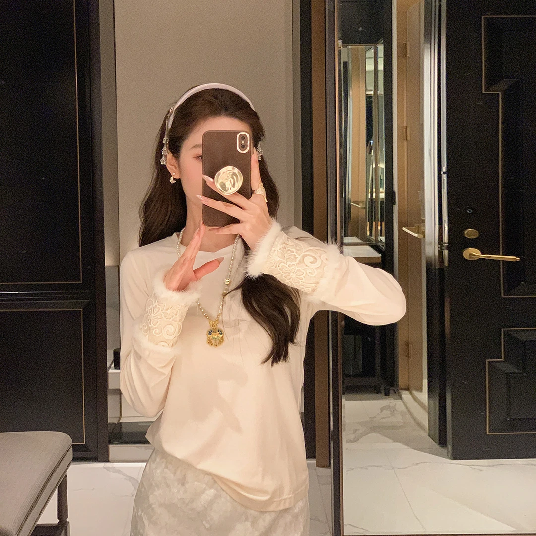 果果家 圆领套头长袖针织衫2026女修身显瘦设计感打底衫上衣