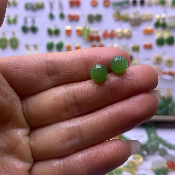 和田玉银S925镶嵌耳饰