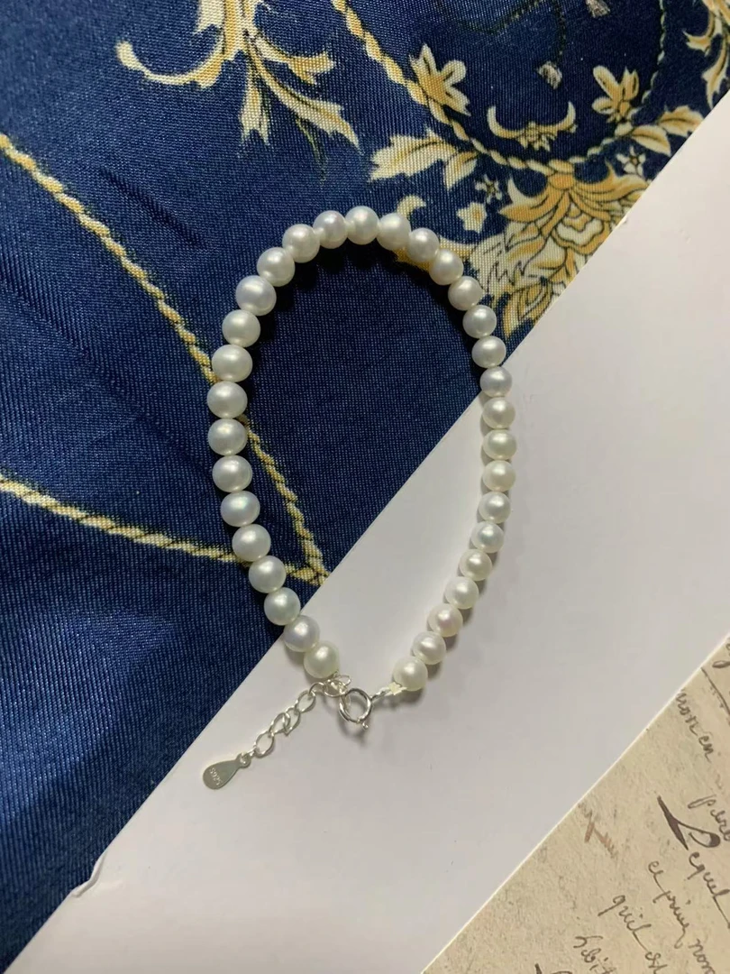 天然淡水珍珠银镶手链5mm【松柏家】多样性发货一条