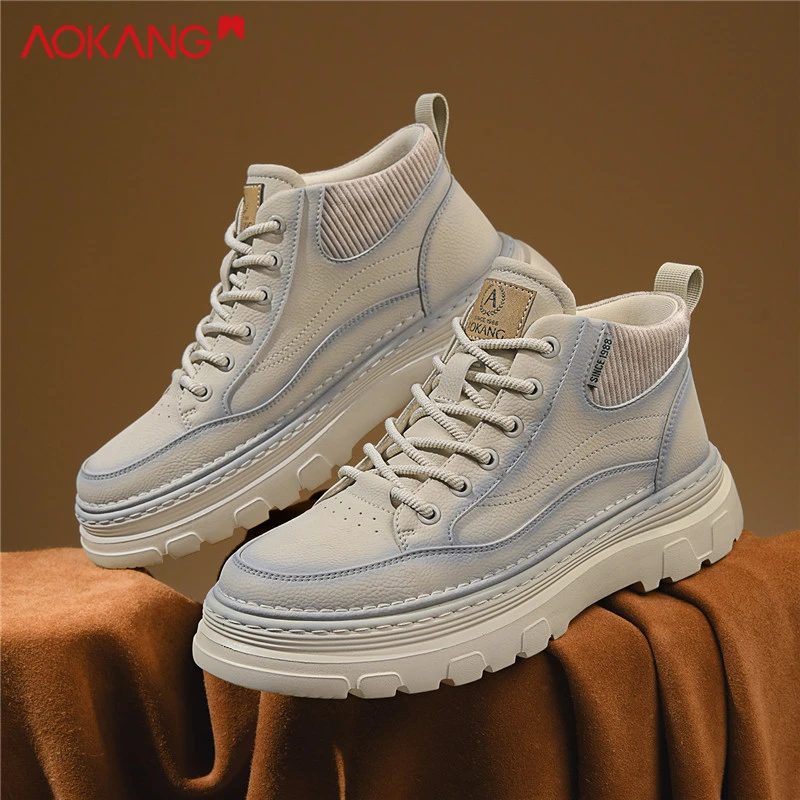 Aokang/奥康2025冬季官方正品户外增高防滑休闲马丁靴时尚男鞋