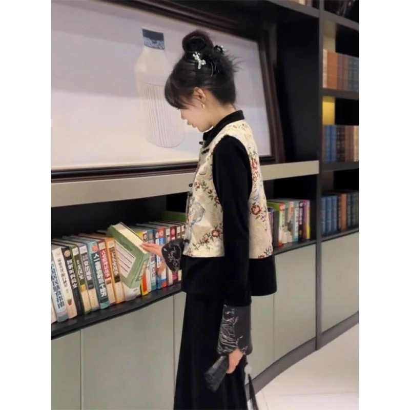 特大码300斤胖mm新中式国风马甲套装女春秋法式连衣裙时尚两件套2