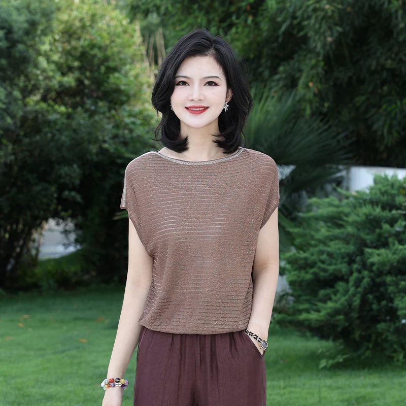 枫竺阿楠anan 优雅鱼嘴领蒙娜丽莎条纹针织蝙蝠衫女打底衫T恤春夏
