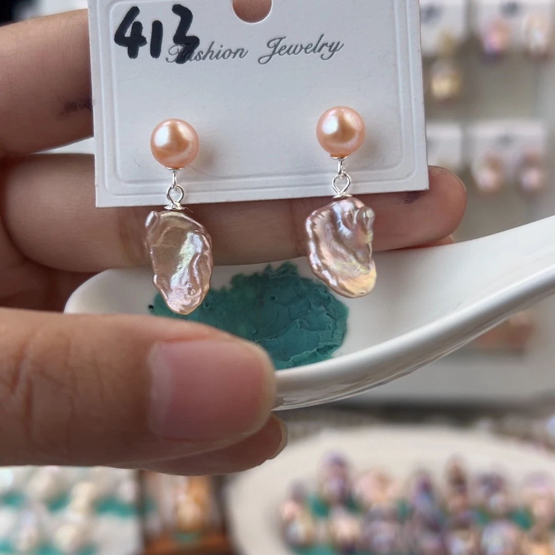 淡水珍珠耳饰银S925镶嵌