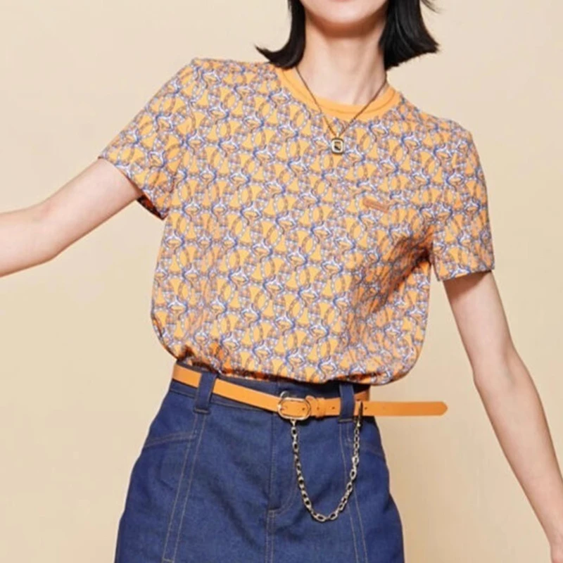 商场同款2025夏季百搭显瘦圆领印花洋气直筒宽松短袖T恤女1300343