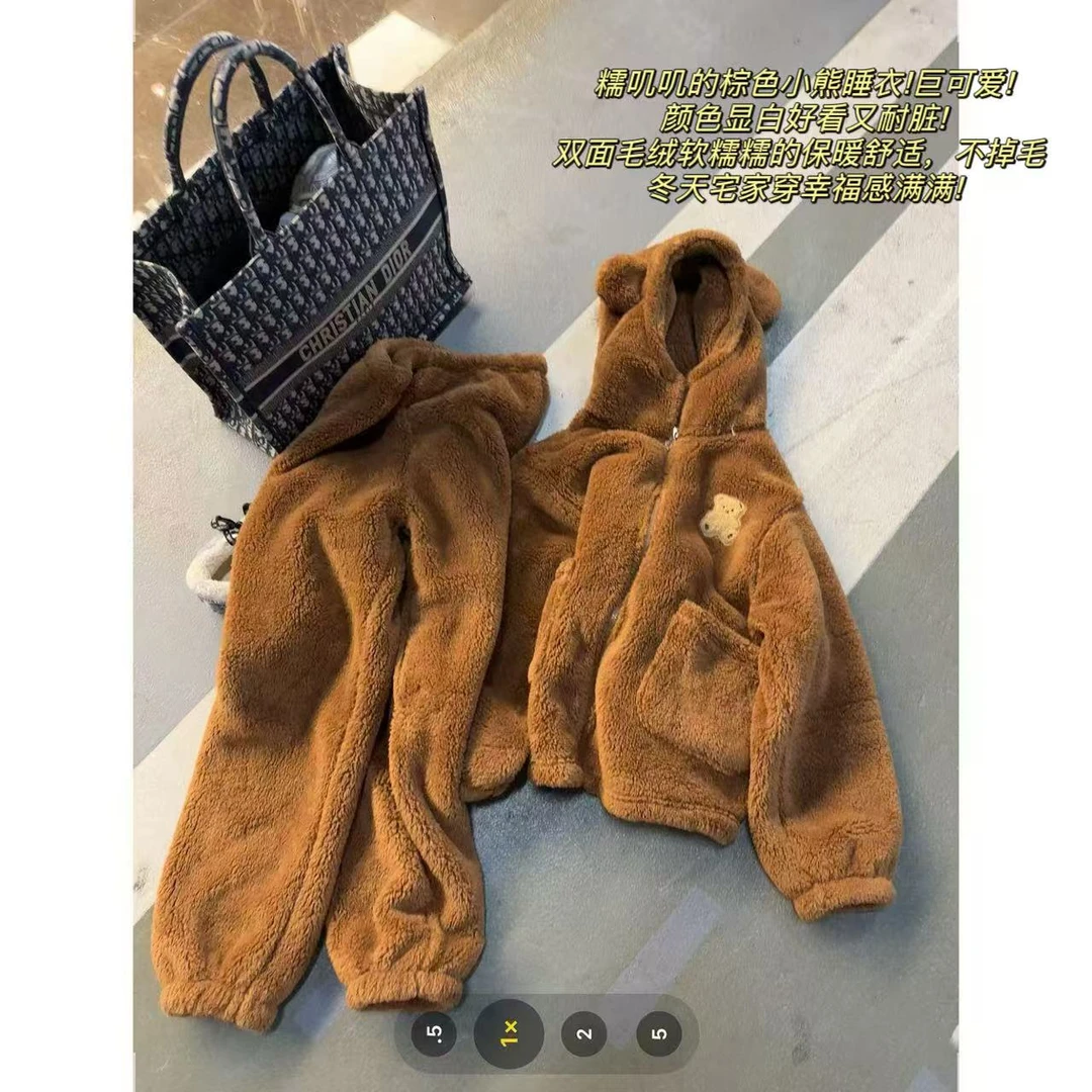 小熊睡衣百搭时尚休闲舒适毛毛睡衣-