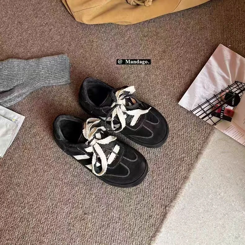 芒大果2629秋冬新款磨砂真皮厚底增高百搭女款休闲德训鞋