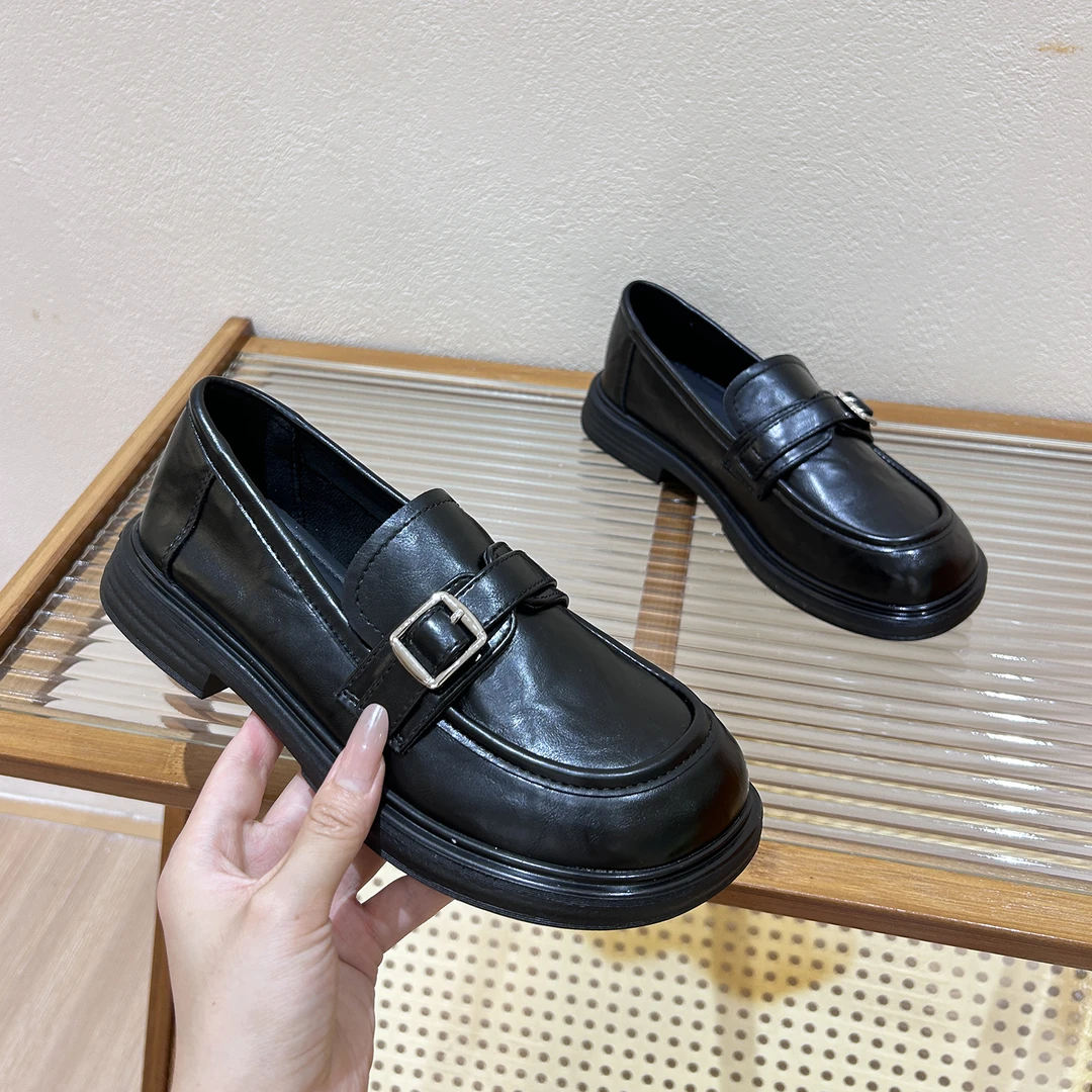 黑色乐福鞋女2025新款配裙子英伦圆头软底软面低跟平底一脚蹬单鞋