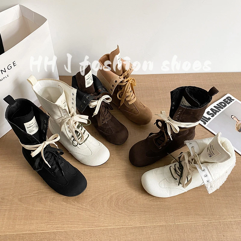 复古大黄靴内增高系带马丁靴女新款显瘦炸街拳击靴圆头真皮沙漠靴