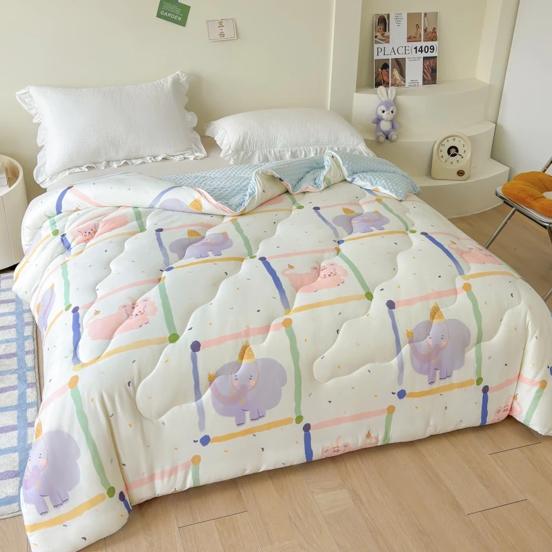 A类针织棉豆豆被卡通清新印花柔软舒适单双人被春秋被秋冬被