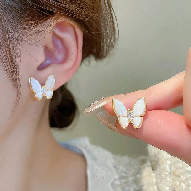 铜合金合成锆石耳饰 0145轻奢小众气质蝴蝶耳环简约小清新耳钉