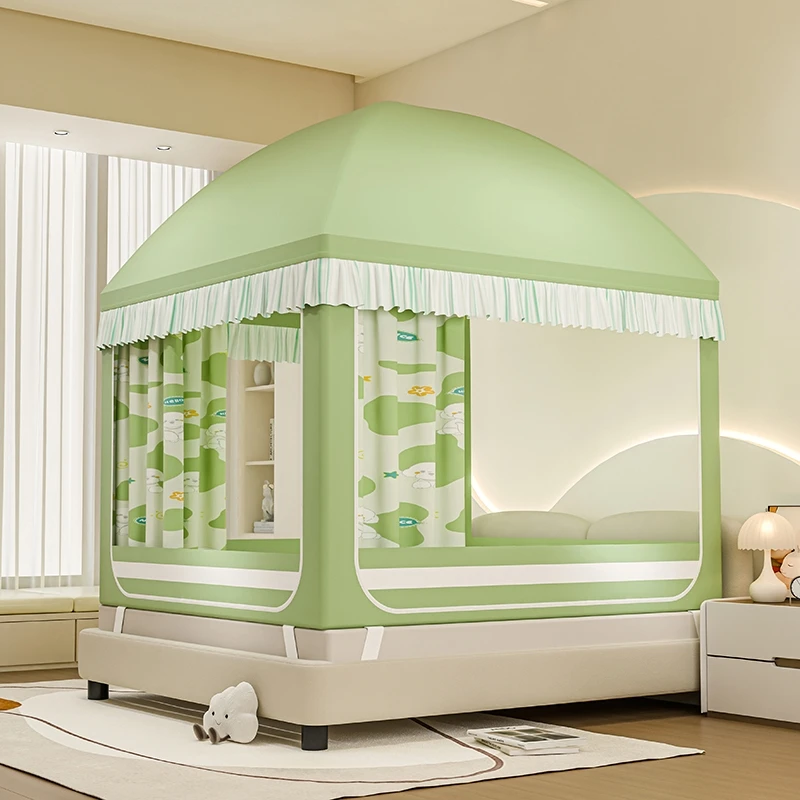 家用卧室加厚全封闭一体式公主风三开门屋顶式遮光防尘防摔蚊帐冉