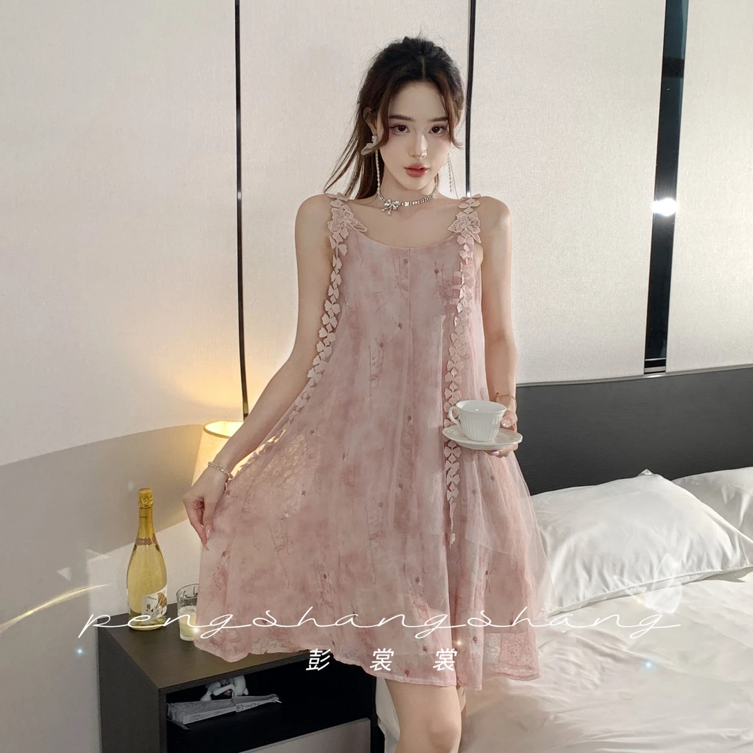 彭裳裳【绯纱若烟】女士时尚气质居家蕾丝薄款网红纯欲轻奢法式睡裙