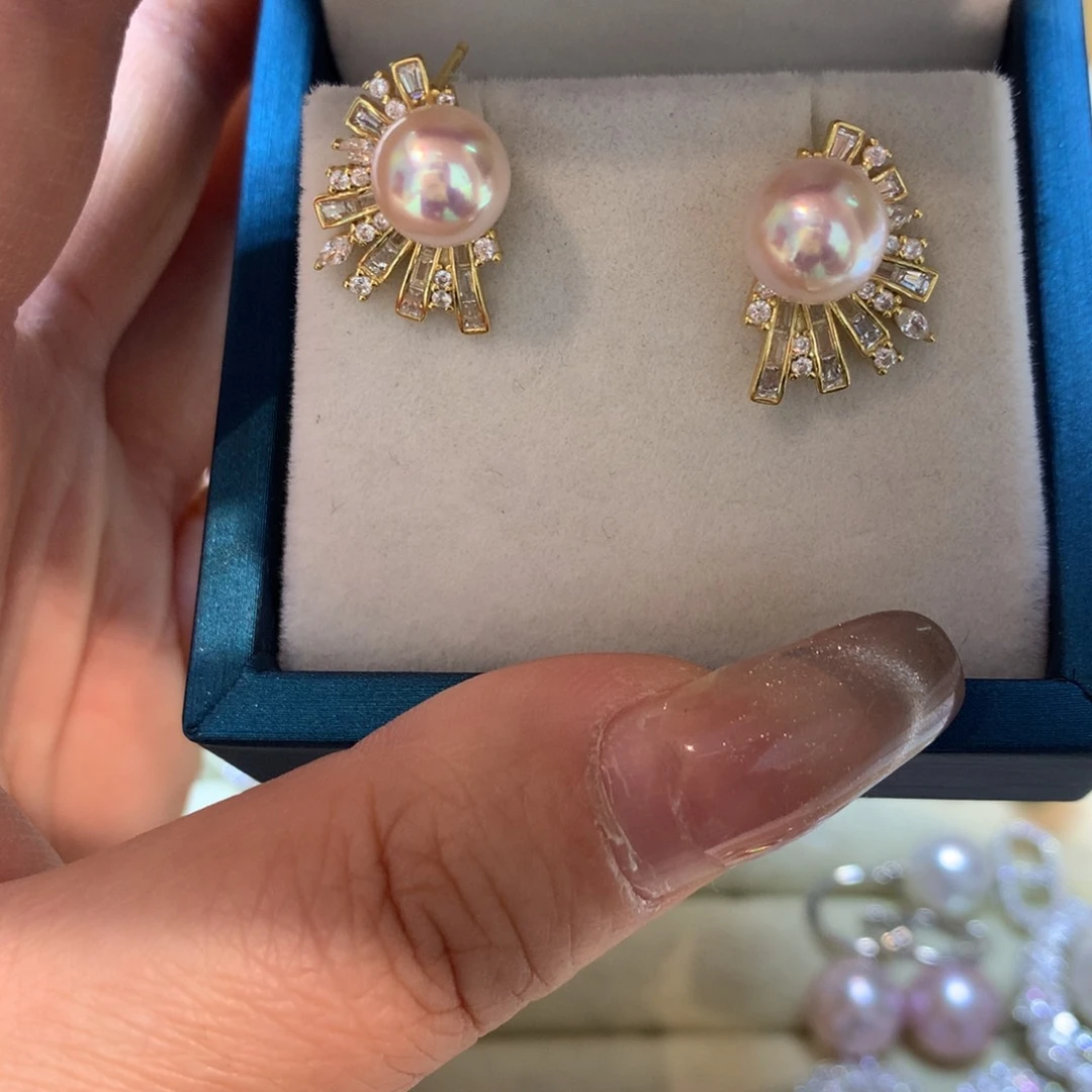 海水珍珠耳饰银S925镶嵌