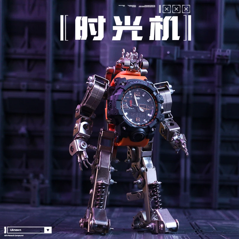 机械党国创机甲创意男孩电话手表支架金属手工拼装模型机器人摆件