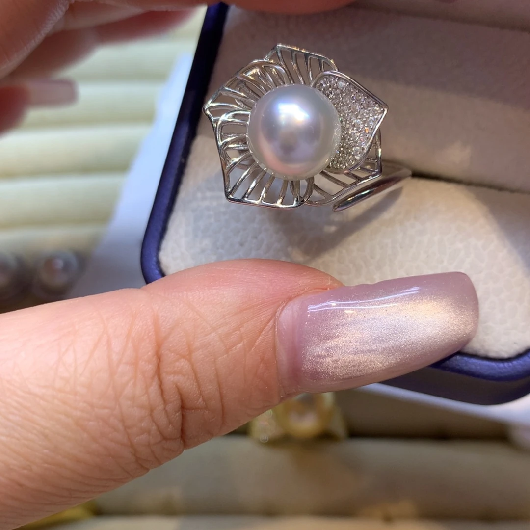 银S925镶嵌戒指海水珍珠