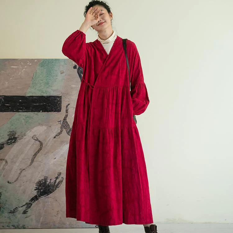 牧衣游原创提花亚棉麻混纺连衣裙新款禅意系带宽松袍子 隽如初