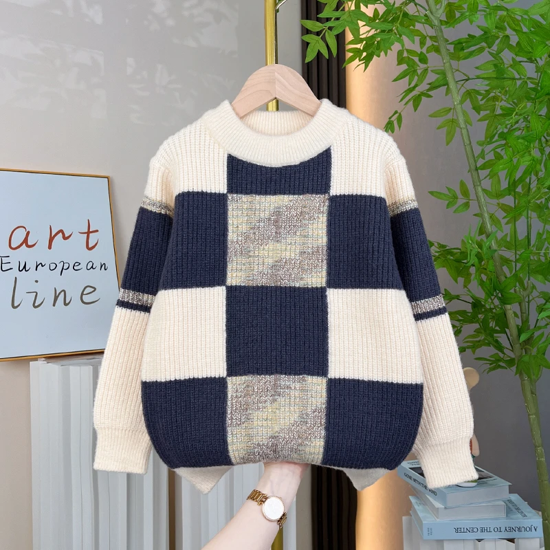 秋冬款儿童针织衫男童毛衣2025套头帅气男孩中大童圆领打底毛线衣