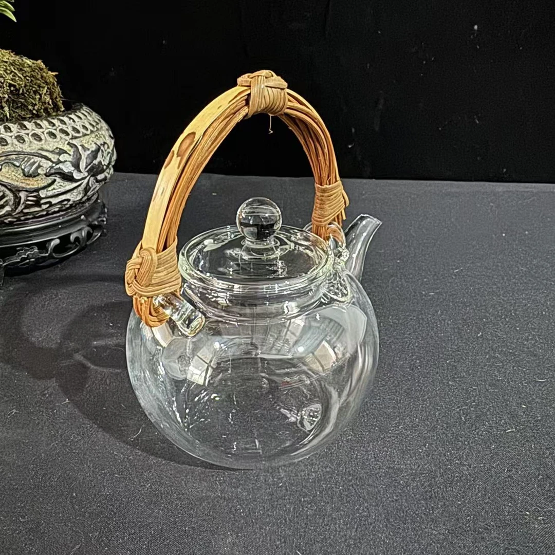 铁炉4号+石头壶承2号（白虎）+藤编提手玻璃圆形茶壶240ml