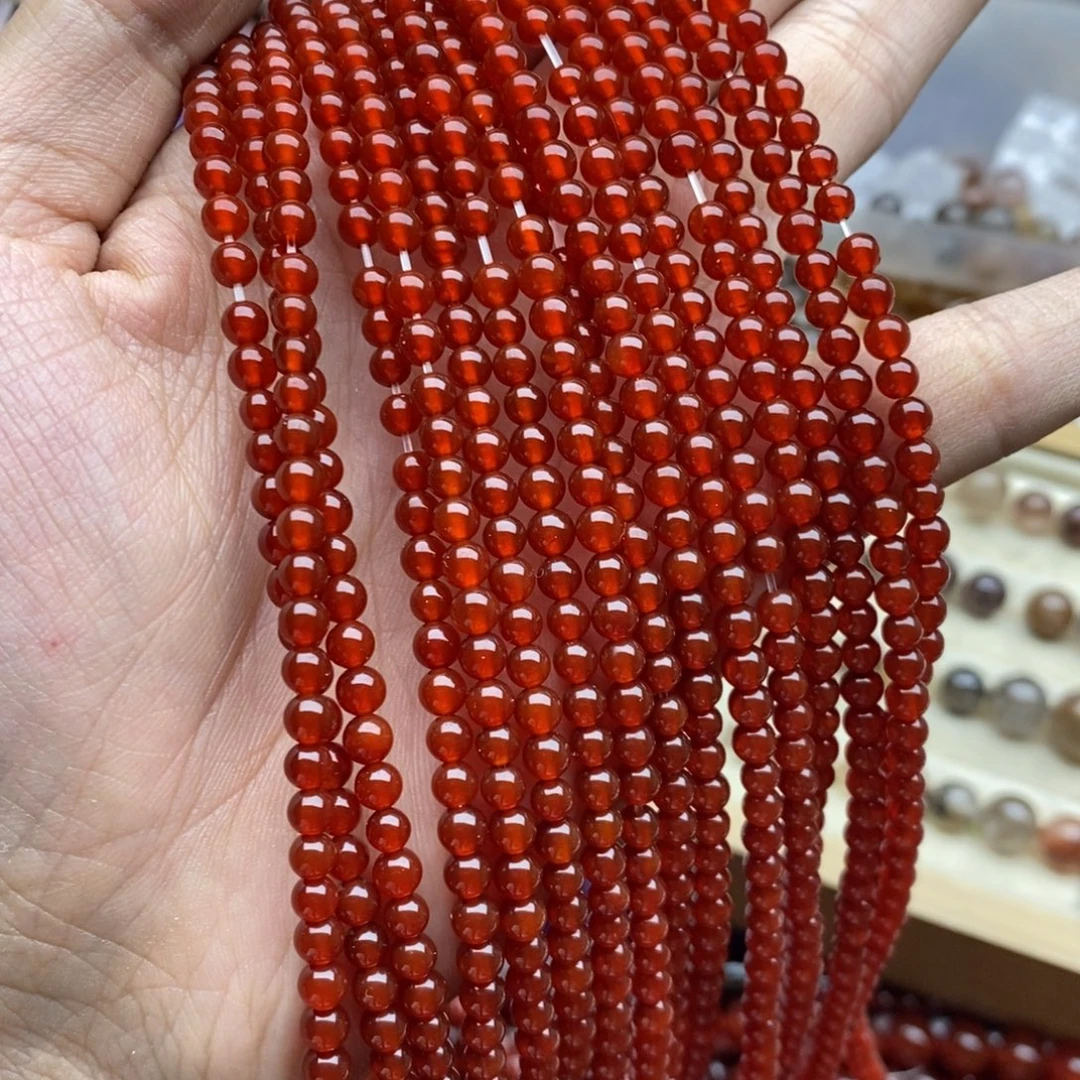 玛瑙/玉髓未镶嵌珠宝半成品一条3A精品天然红玛瑙圆珠 4mm