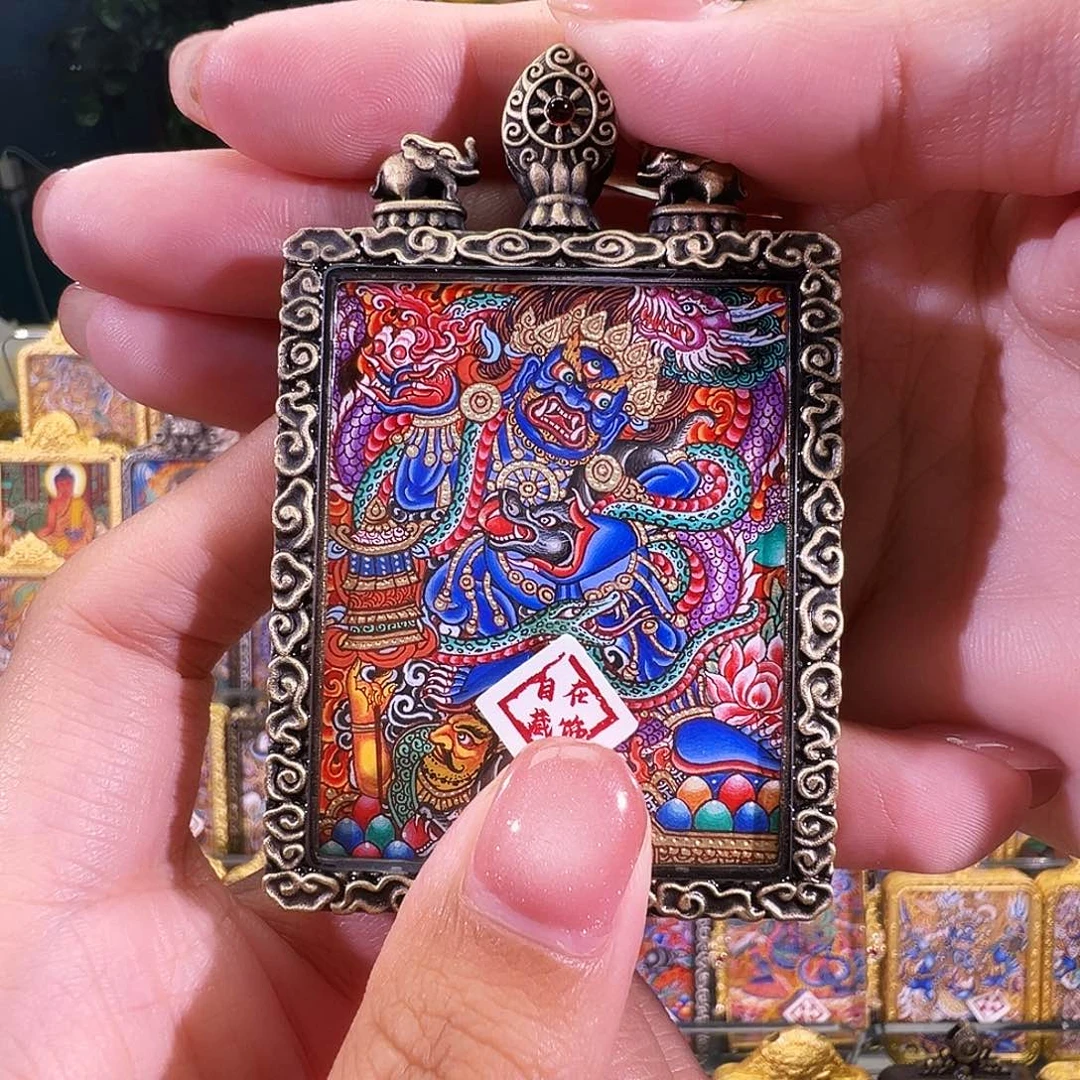 吊坠黑财热贡纯手绘唐卡