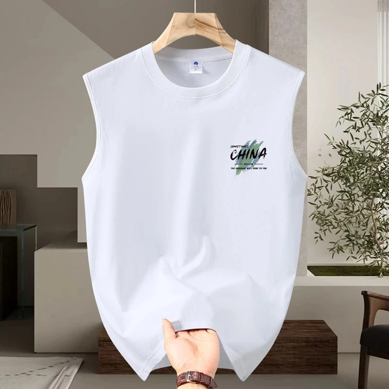 2025夏季新款纯棉圆领无袖t恤男士背心透气潮流休闲运动健身坎肩