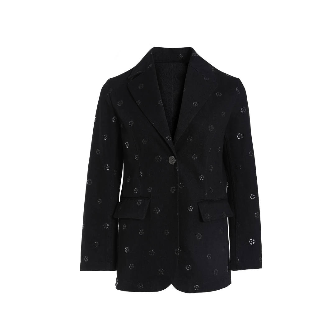 潮流翻领牛仔长款西装外套时尚休闲0087