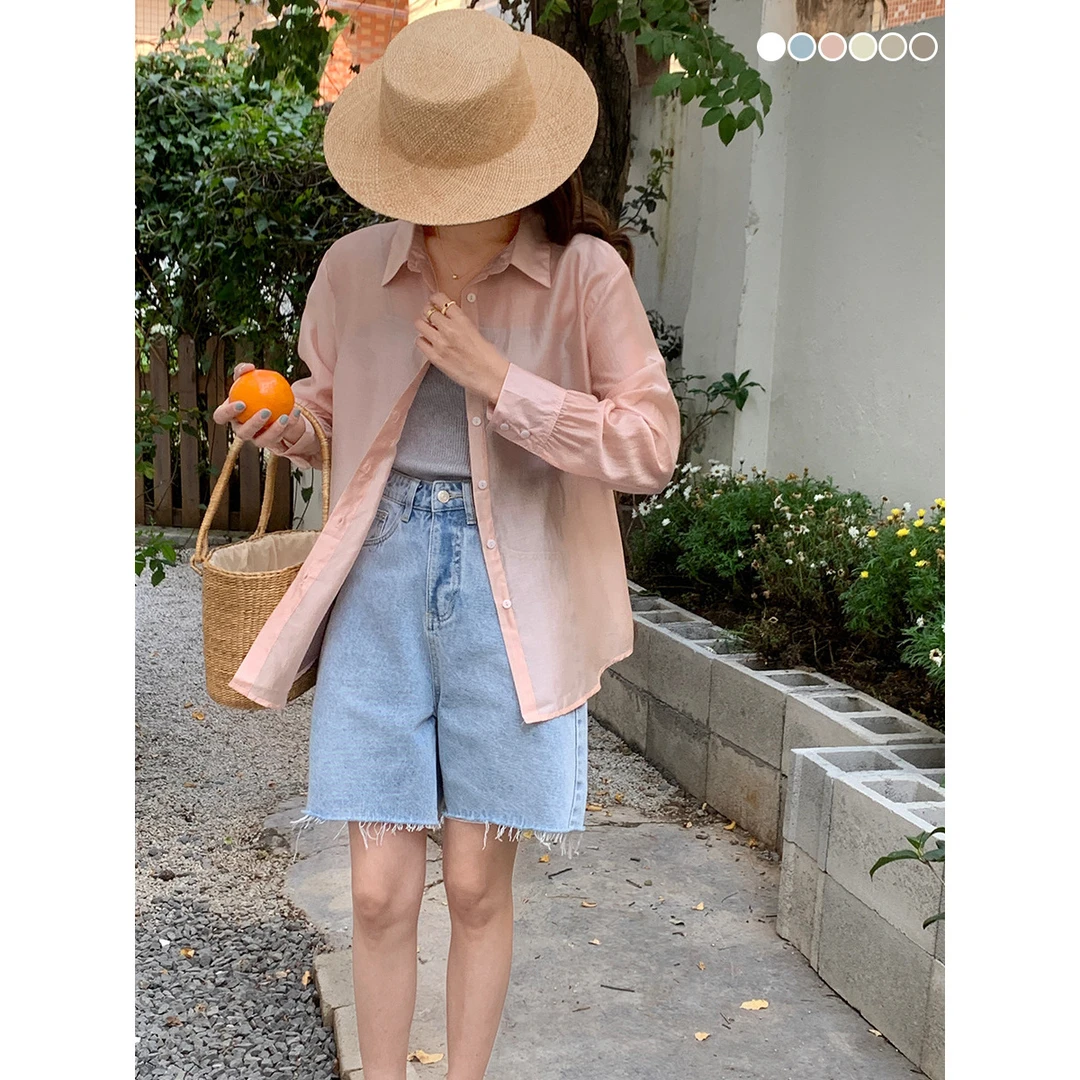 森岛夏季休闲衬衫女日系宽松长袖上衣外搭轻薄透气开衫衬衣设计感