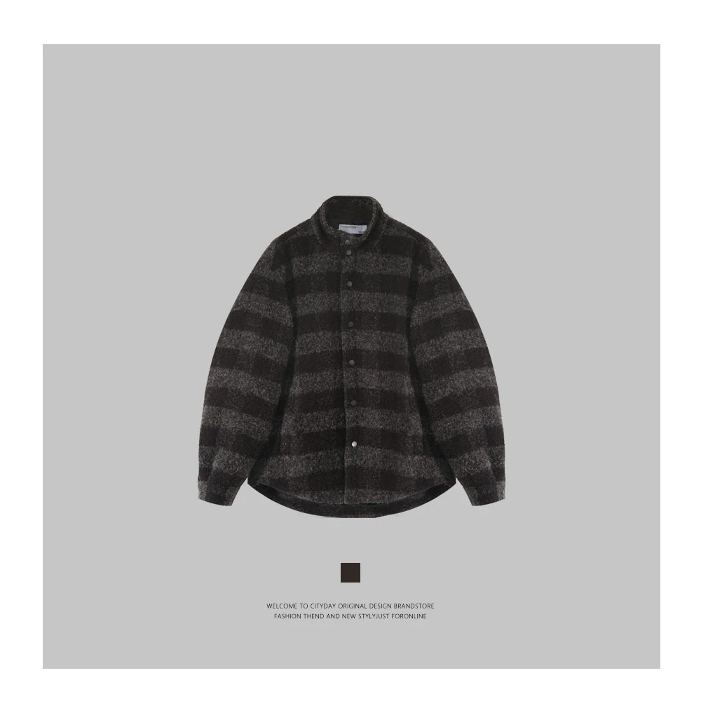 CityDay【楠哥】高定羊驼羊毛混纺 咖棕棋盘格纹羽绒服 8286