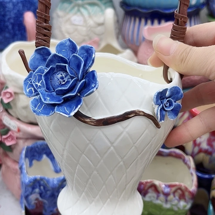 多肉绿植陶瓷花盆9.9包邮，有孔