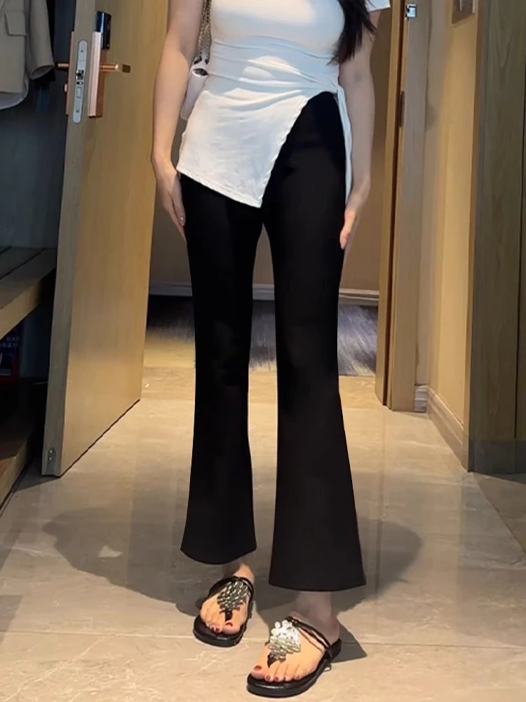 九分微喇休闲裤女春夏新款胖mm梨形身材高腰显瘦通勤弹力西装裤子