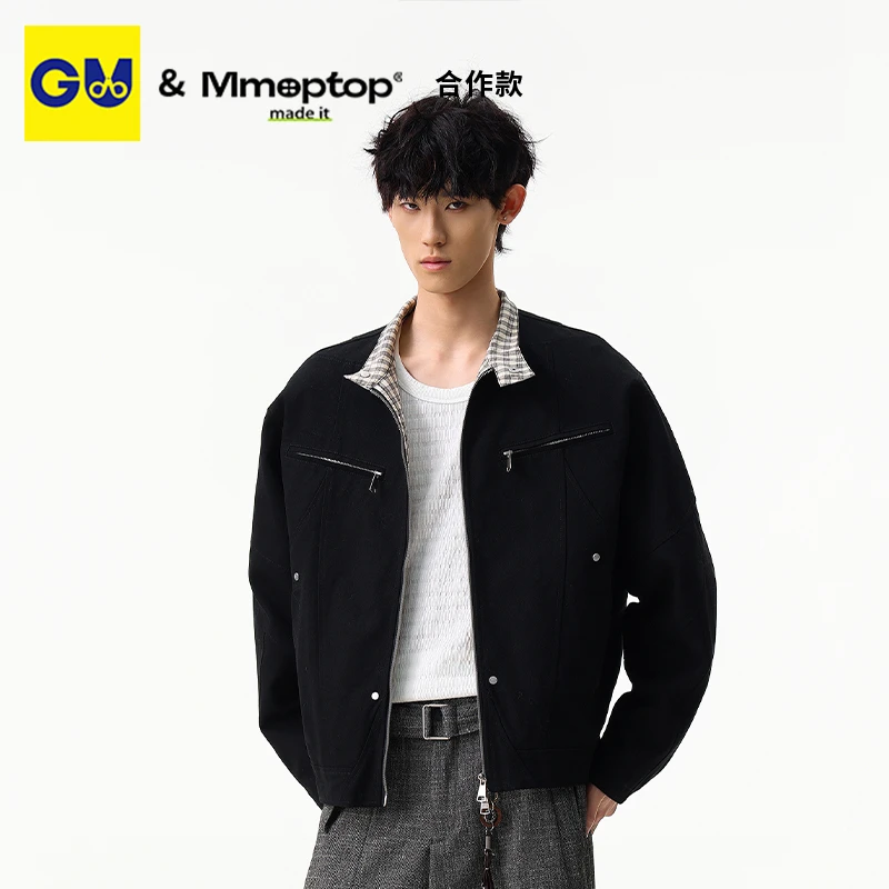 GU联名Mmoptop重工哈灵顿夹克春秋季cleanfit重磅休闲立领外套男