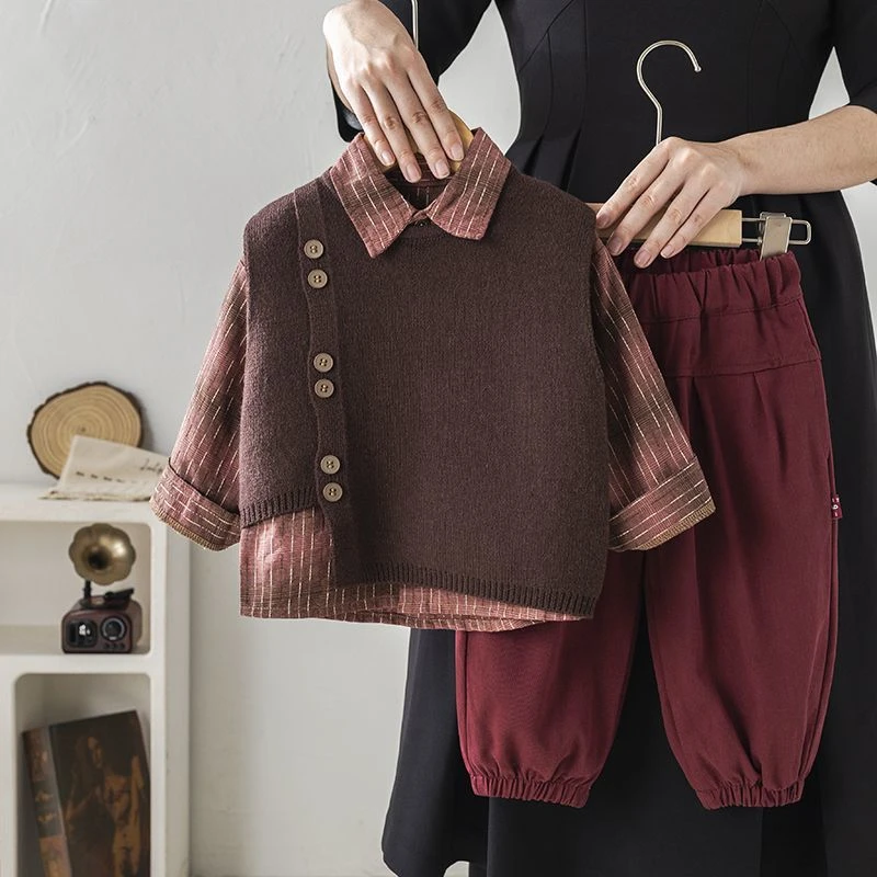 童装男童春装套装新款婴儿童春秋季洋气韩版毛衣马甲三件套宝宝潮