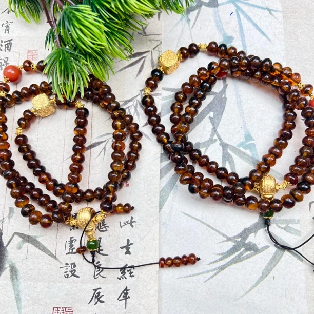 HH56琥珀药珀设计款项链6mm+多样性发其一