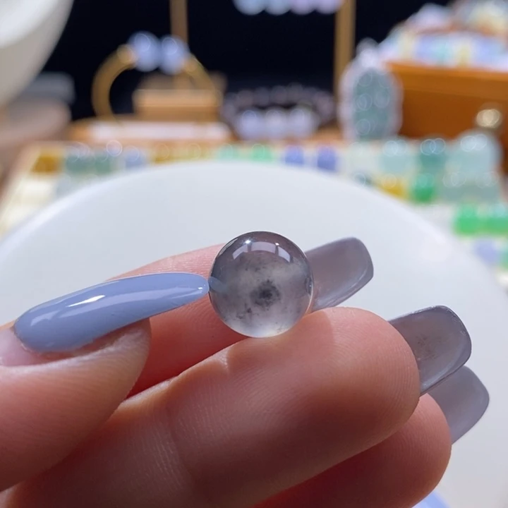 翡翠未镶嵌吊坠(不含链)翡翠高冰起光水墨画圆珠