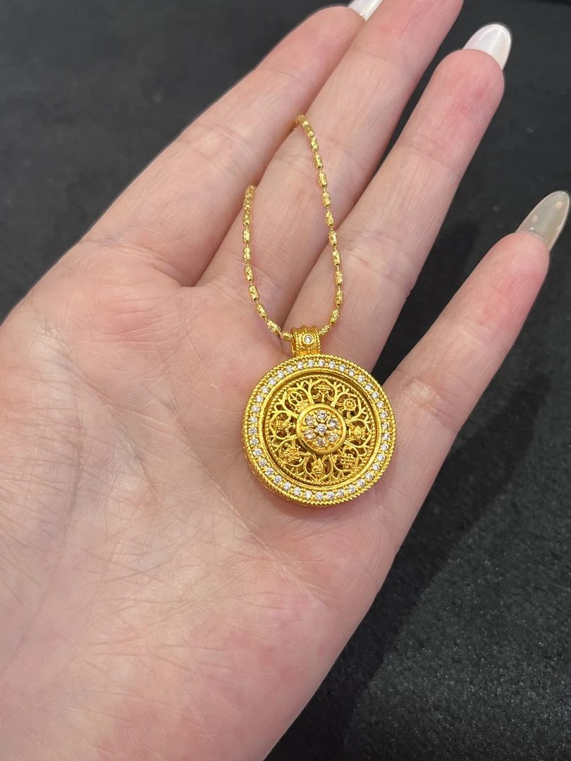 合金项链 太阳花可转动八宝罗盘套链