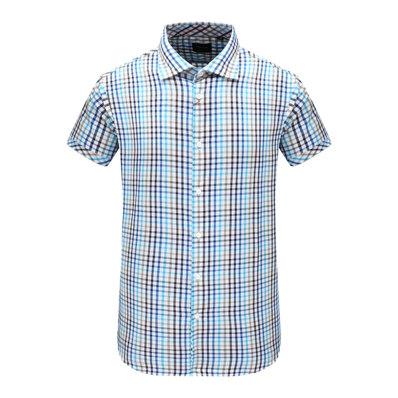 AB1516邦纳男夏季短袖衬衫 棉休闲商务上衣 蓝色白格 时尚都市