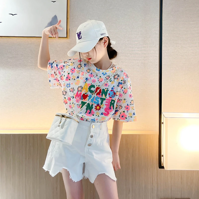 女童时尚短袖T恤夏季套装2025新款甜美中大儿童6-12-15岁夏装短裤